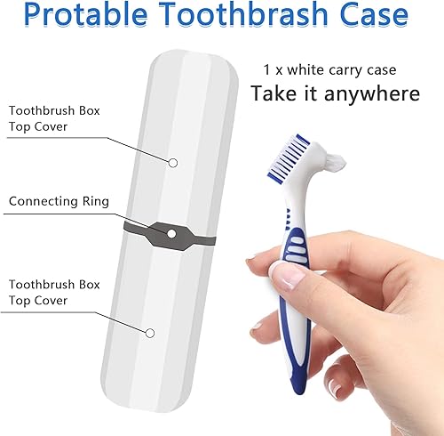 Miniatura 3 de Cepillo de dentadura postiza, 2 piezas de cepillo de dientes falsos con estuche de transporte blanco, cerdas multicapa, mango de goma ergonómico