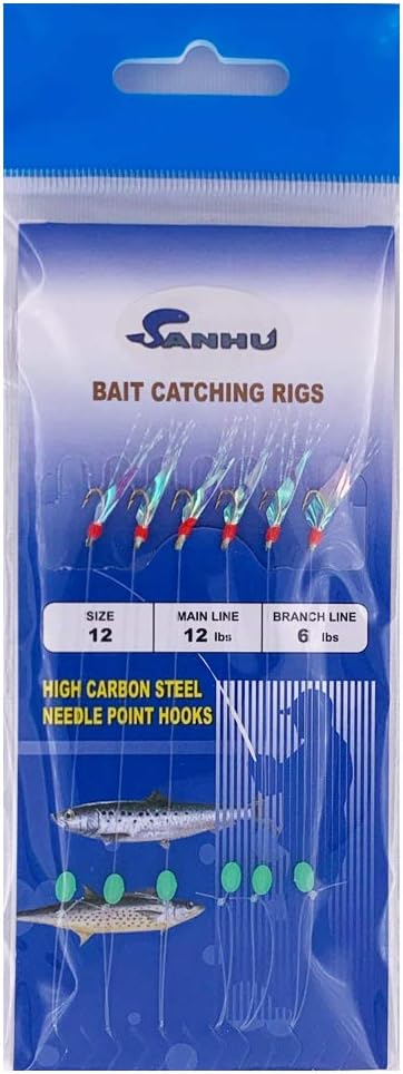 Sanhu Bait Rigs Size #12, 12 Pcs for Saltwater and Freshwater Bait Fishing, Ideal for Mackerel, Sardine, and Baitfish Catching,Model 417