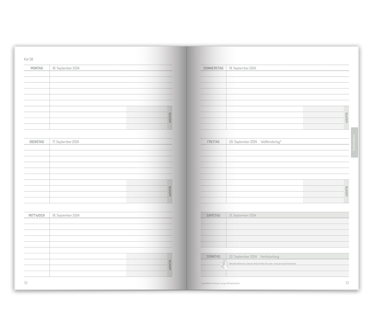 PERSEN Schuljahresplaner 2024/25, Lehrerkalender für alle Klassenstufen, Ledereinband & Spanngummi, Ferienkalender, 17 x 24 cm, 224 Seiten - Airy Blue