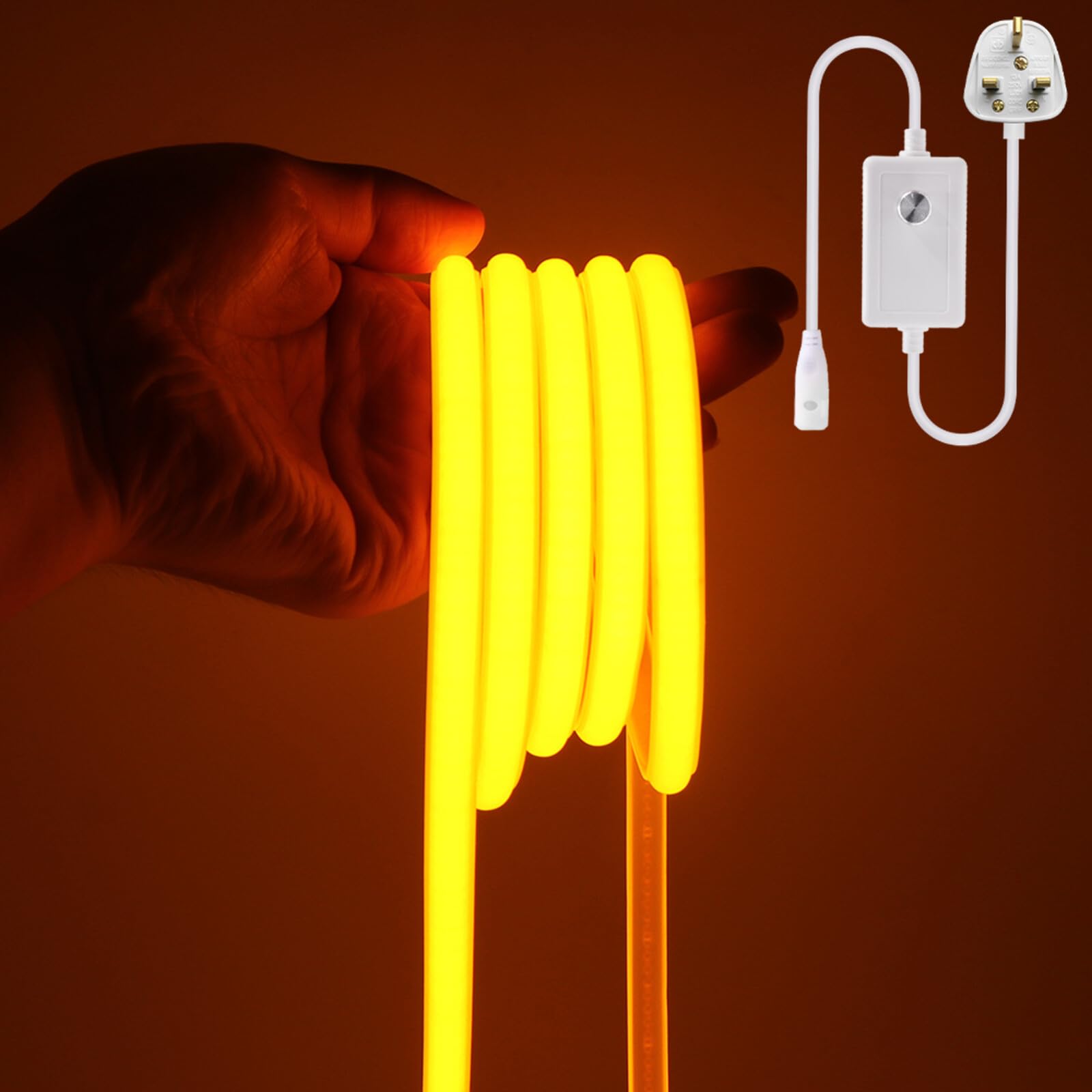 KAFULA 220V dimmable COB LED Light Strip, IP65 Waterproof Flexible, 288 LEDs/m Super Bright FCOB LED neon Light CRI90+, can be Cut Every 50 cm, Home Decoration [4m, Yellow Light]
