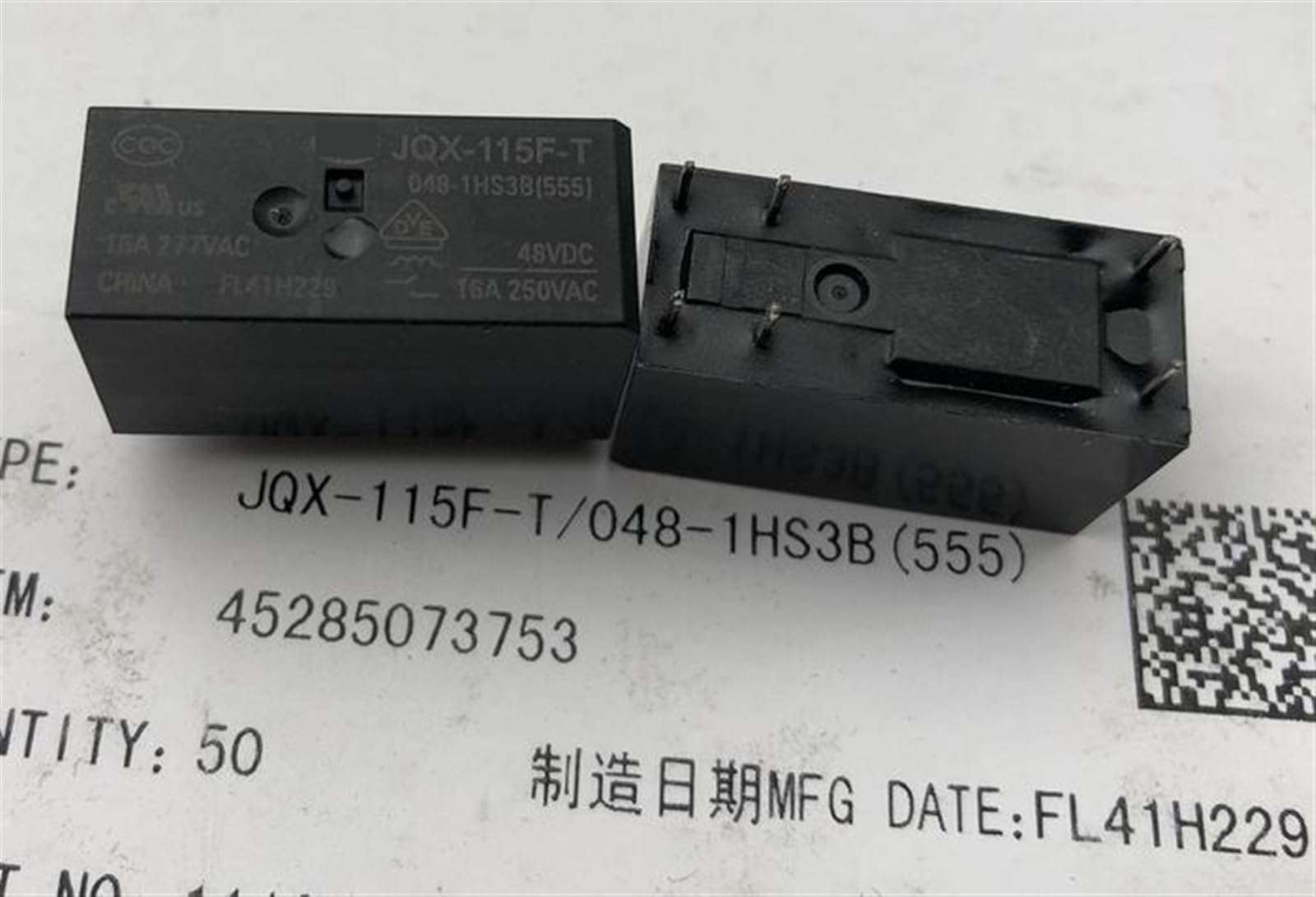 Relais JQX-115F-T 048-1HS3B 48V 16A à 6 broches pour circuit imprimé
