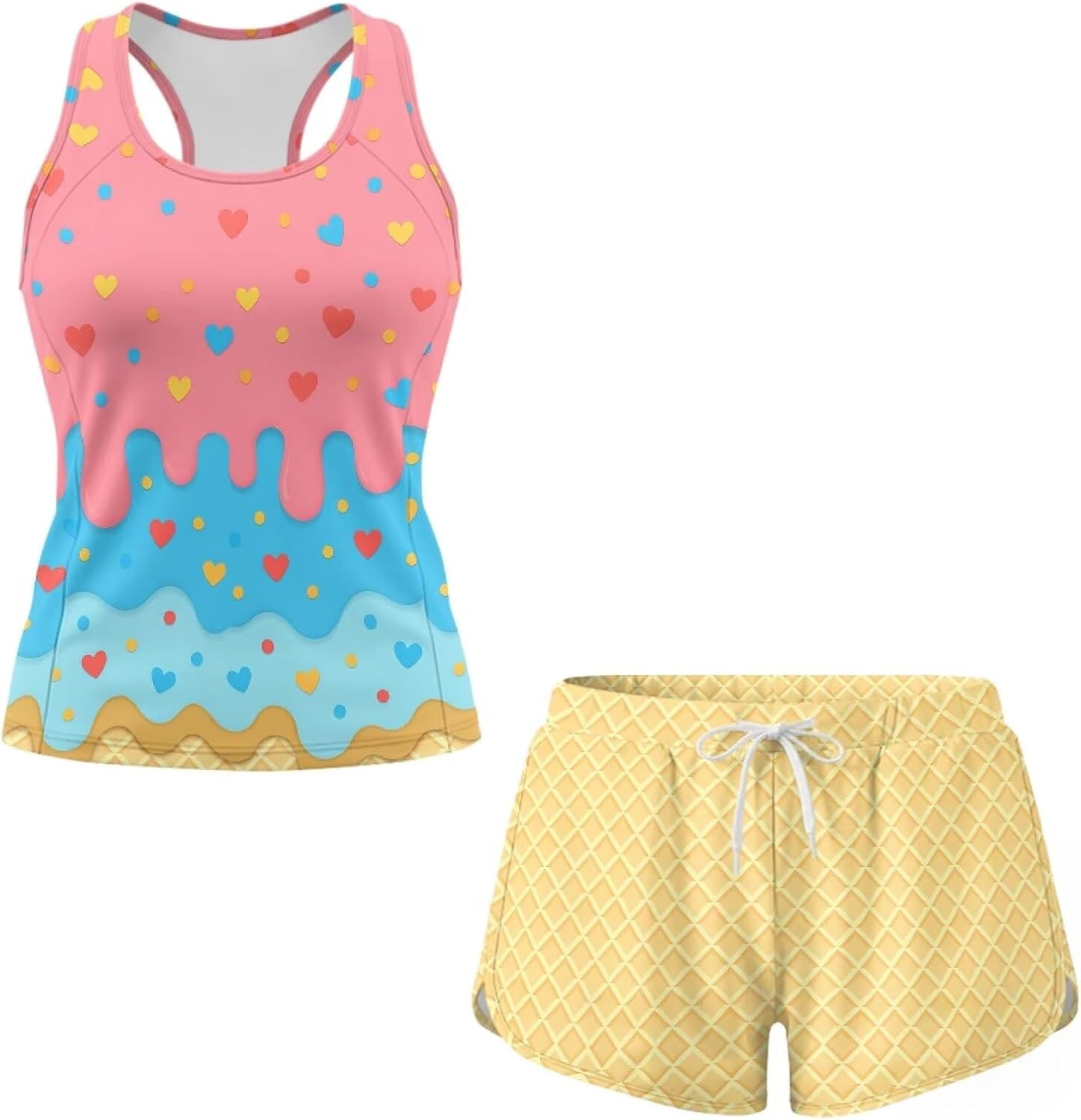 Athletic Tankini Swimsuits for Women Two Piece Bathing Suits Tummy Control Swim Suits with Sporty Pockets