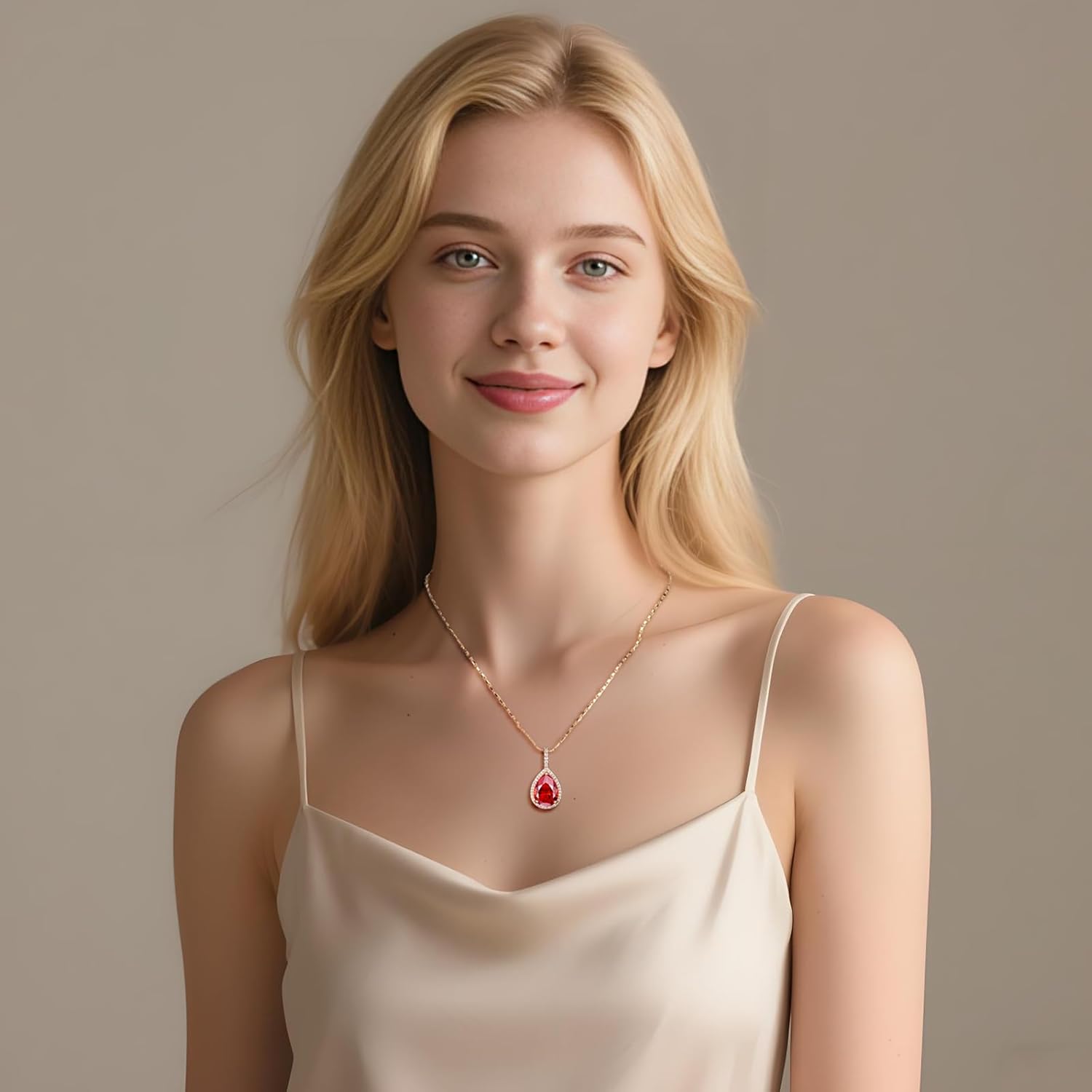 Blue/Green/Red/White Cubic Zirconia Waterdrop Gamstone Pendant Necklace for Women for Gift. - Image 2