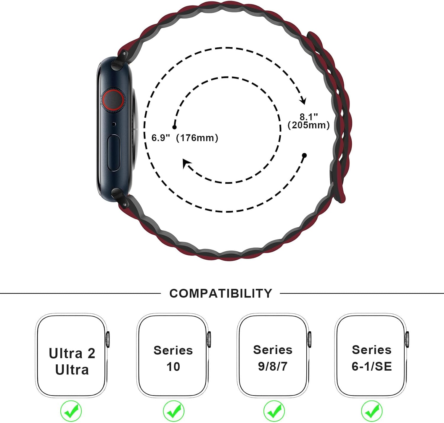 Anlinser Compatible with Apple Watch Band 49/46/45/44/42/41/40/38mm, Women Men Double Side Reversible Magnetic Strap with Loop for iWatch Ultra 3-1 Series 11/10/9/8/7/6-1 SE (49/46/45/44, Red/Black) - Image 6