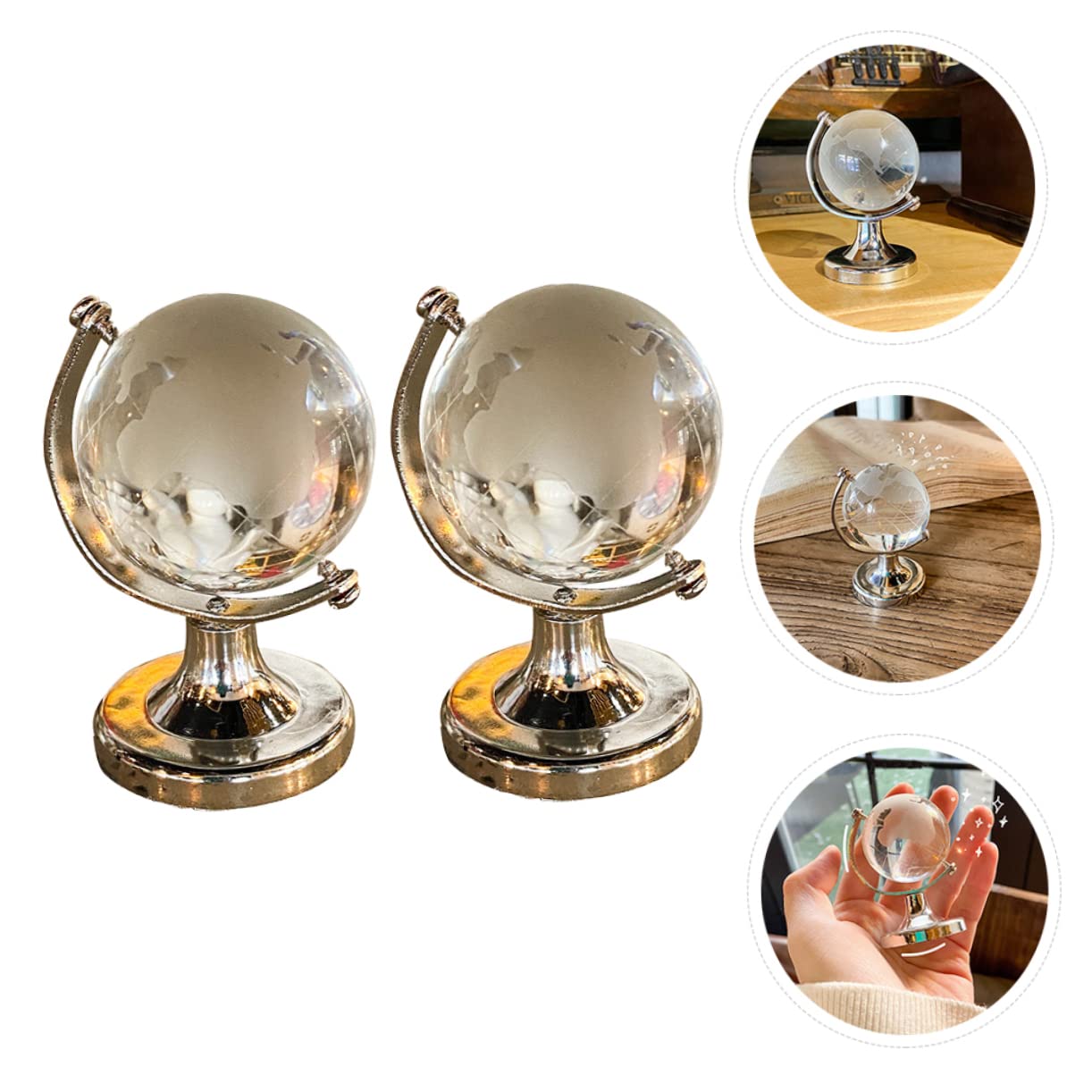 Vaguelly 2Pcs Miniature Desktop Globe Ornament Chic Geography Decor for Home Office High Borosilicate Unique Design Creative present Idea