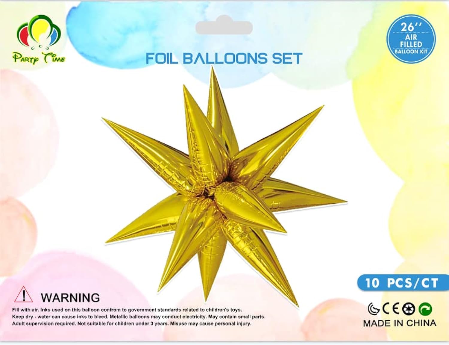 10 Pieces Gold Foil Cone Mylar Starburst Balloons, Explosion Spike Star Balloons Decoration Party Supplies for Birthday Christmas Wedding Baby Shower Backdrop (26 Inches)