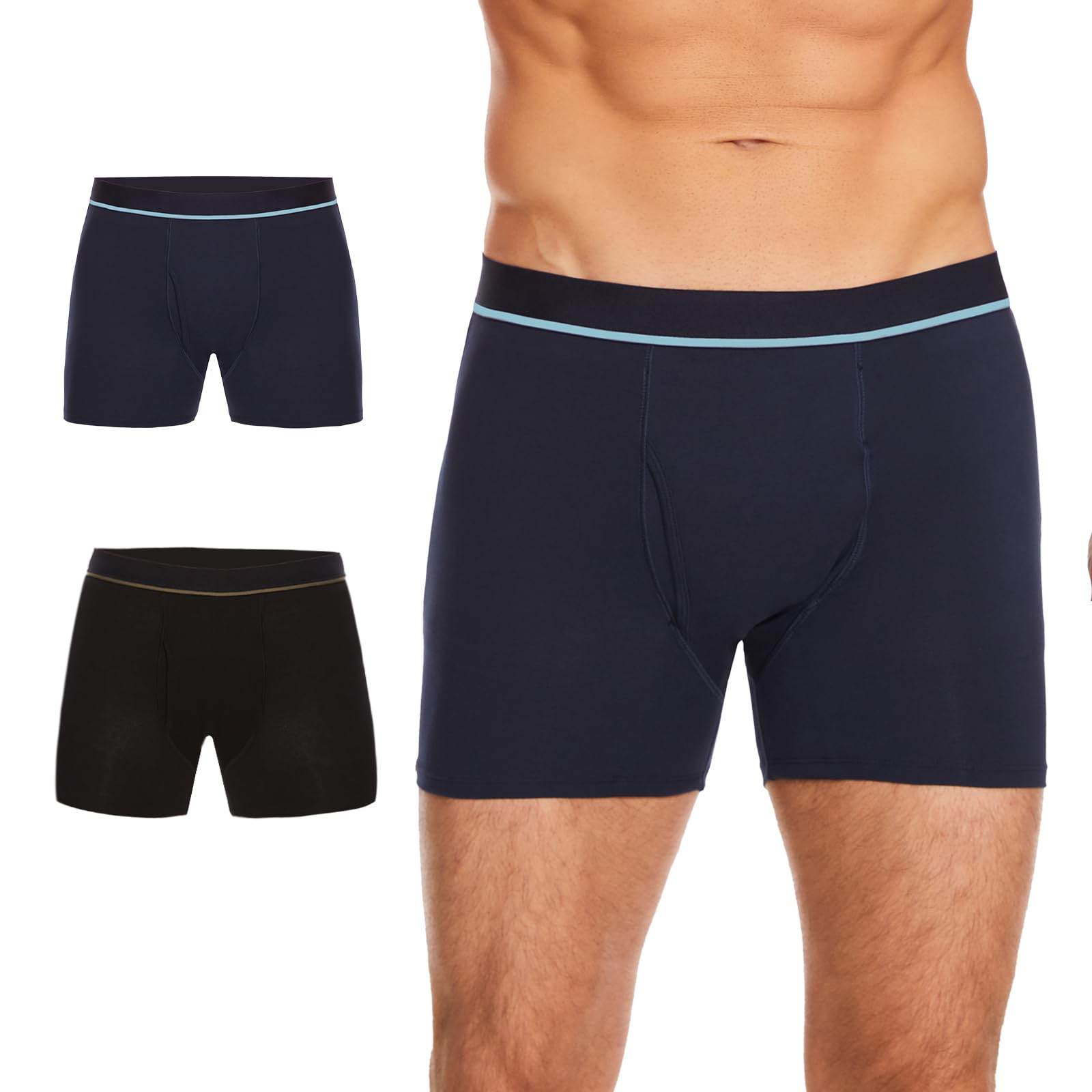 ShieldEase Washable Incontinence Boxer Briefs for Men - Cotton Urinary Leakproof Underwear with Fly, Enhanced Front & Rear Protection 150 ml