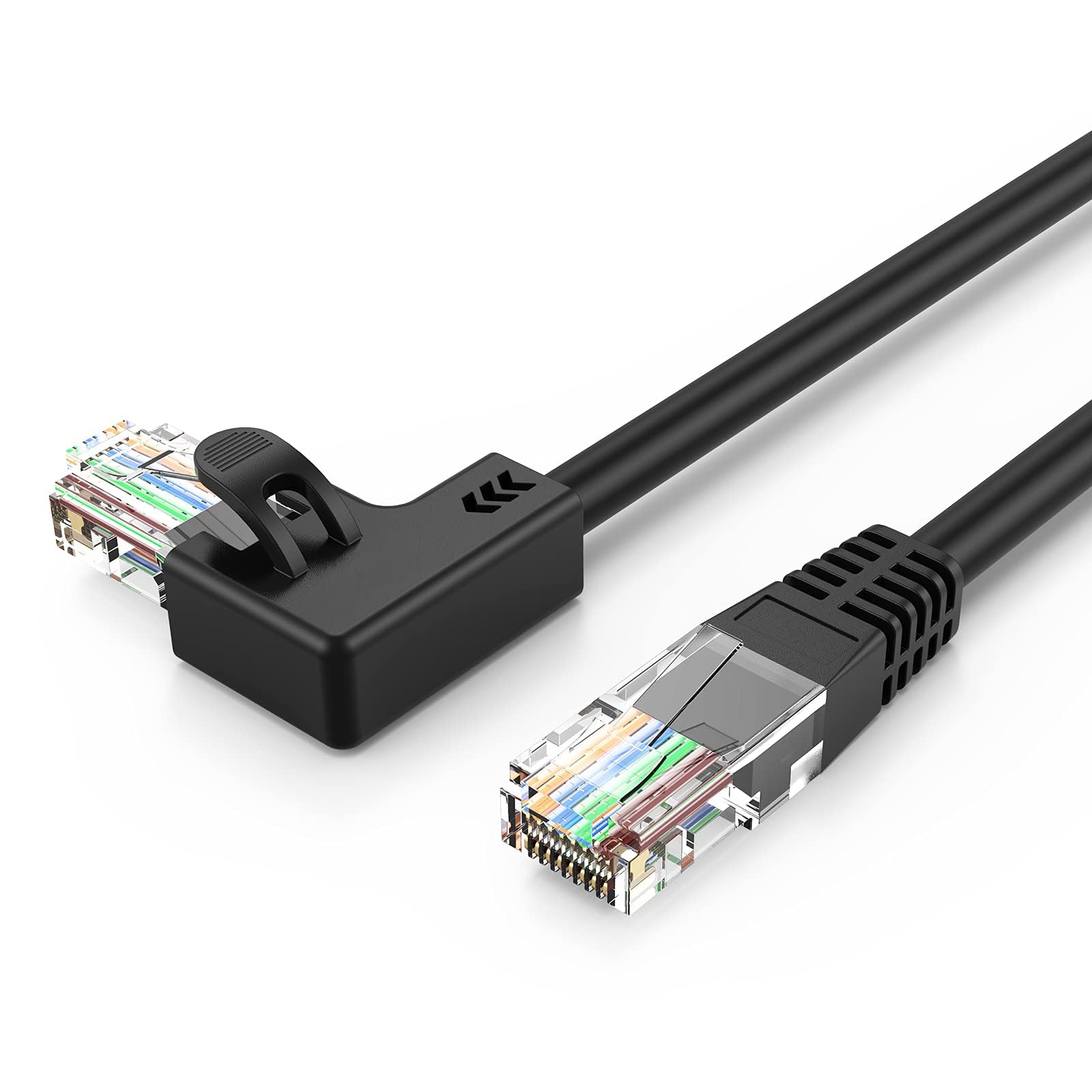 CAT6 Ethernet Patch Cable RJ45 LAN Cable Gigabit Network Cord 90 Degree Right Angled, Bandwidth up to 250MHz 1Gbps for Mac, PC, Router, Modem, Printer, PS4, PS3-3.3 Feet, Black