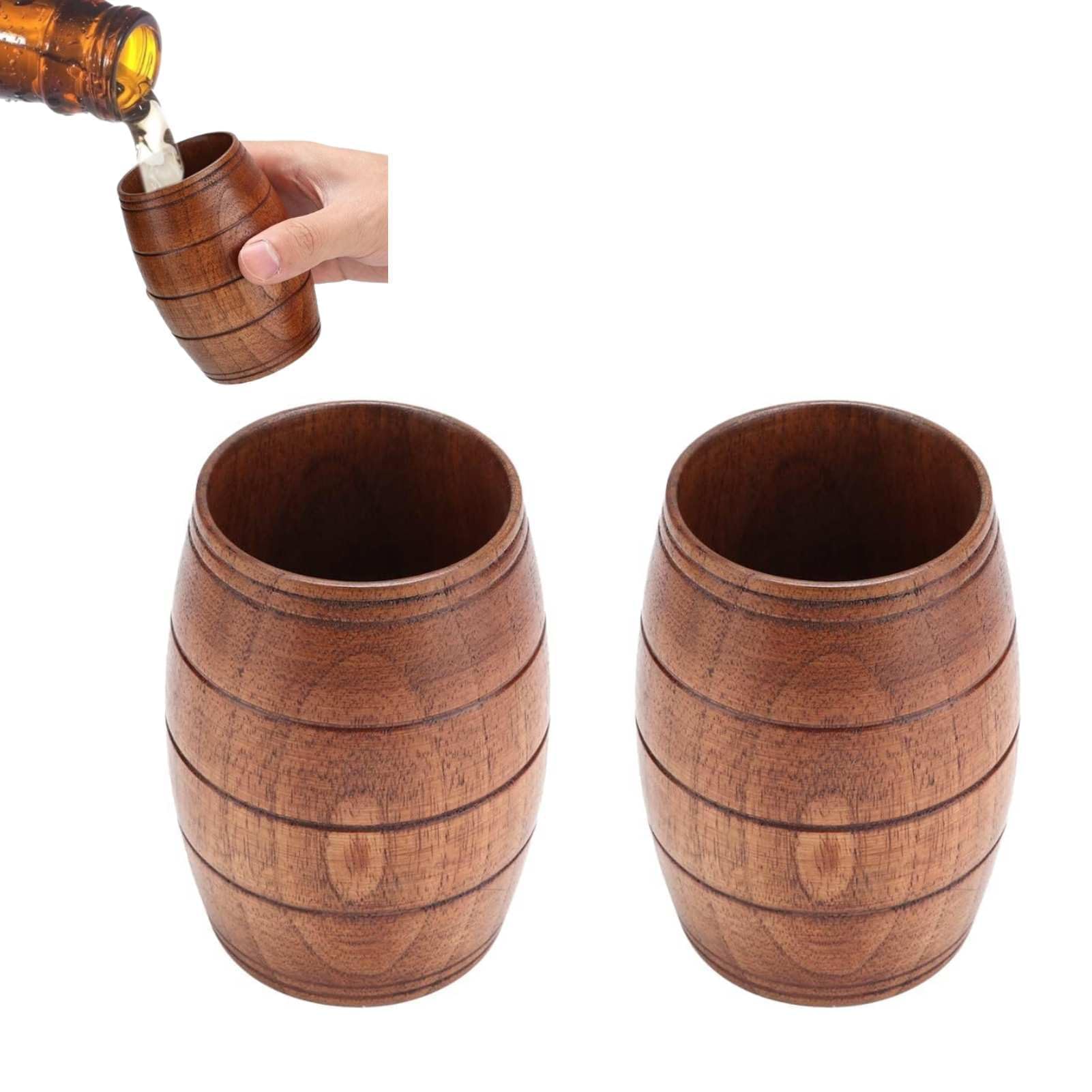 2Pcs Tazza di Birra in Legno, Tazza di Birra a Forma di Barile di Legno Piccola Tazza di Legno Tazza di Bere in Legno Naturale Tazze di Tè di Legno Tazze di Caffè di Legno