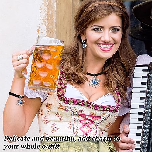 Henoyso 3 Pcs Oktoberfest Jewelry Set for Women, Adjustable Bavarian Choker Necklace Bracelet German Rhinestone Earrings2