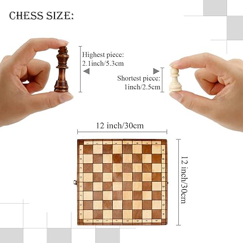 Miniatura 5 de Syrace Juego de ajedrez magnético y damas, juegos de mesa de ajedrez para niños y adultos, de madera, plegable, tallada a mano, portátil, juegos de