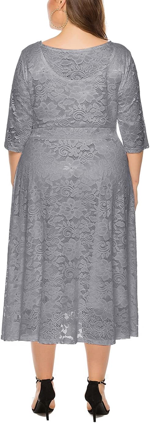 Eternatastic Womens Floral lace Plus Size Midi Dress Scooped Neckline Cocktail Party Dresses - Image 3
