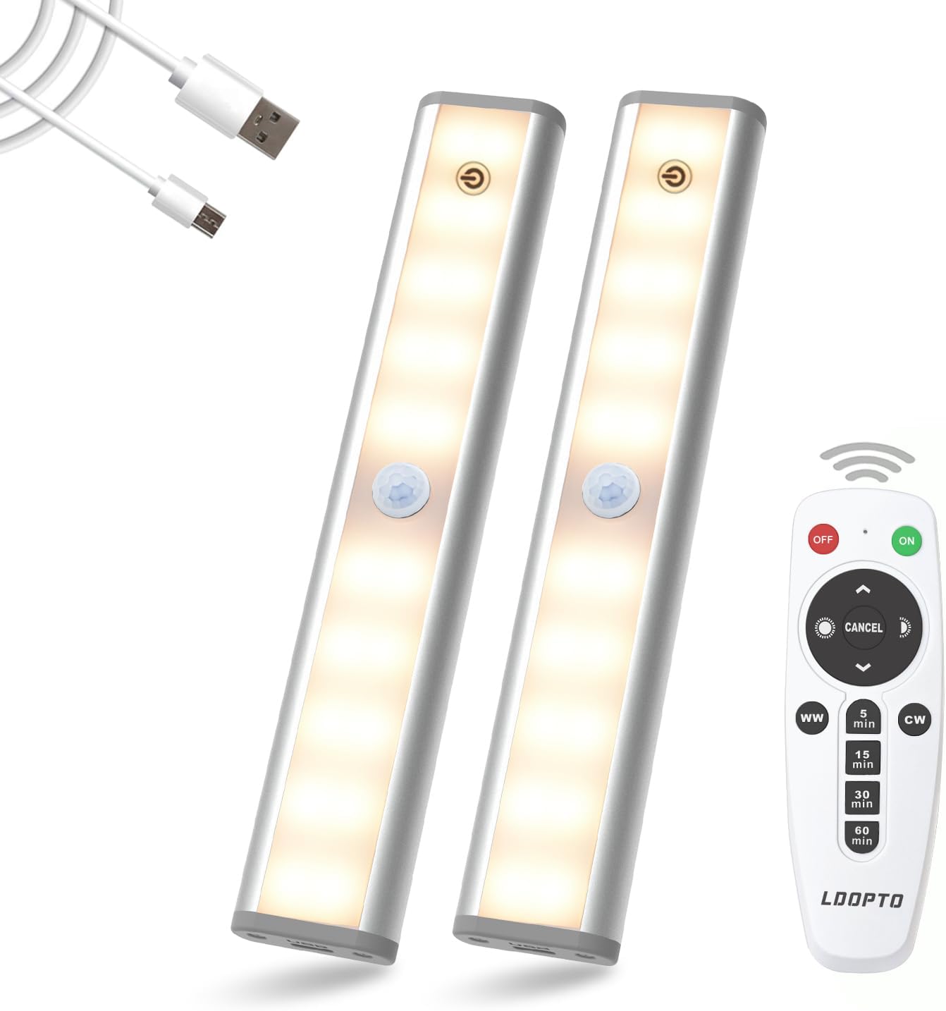 LDOPTO Under Cabinet Kitchen Lights With Remote, Wireless Rechargeable ...