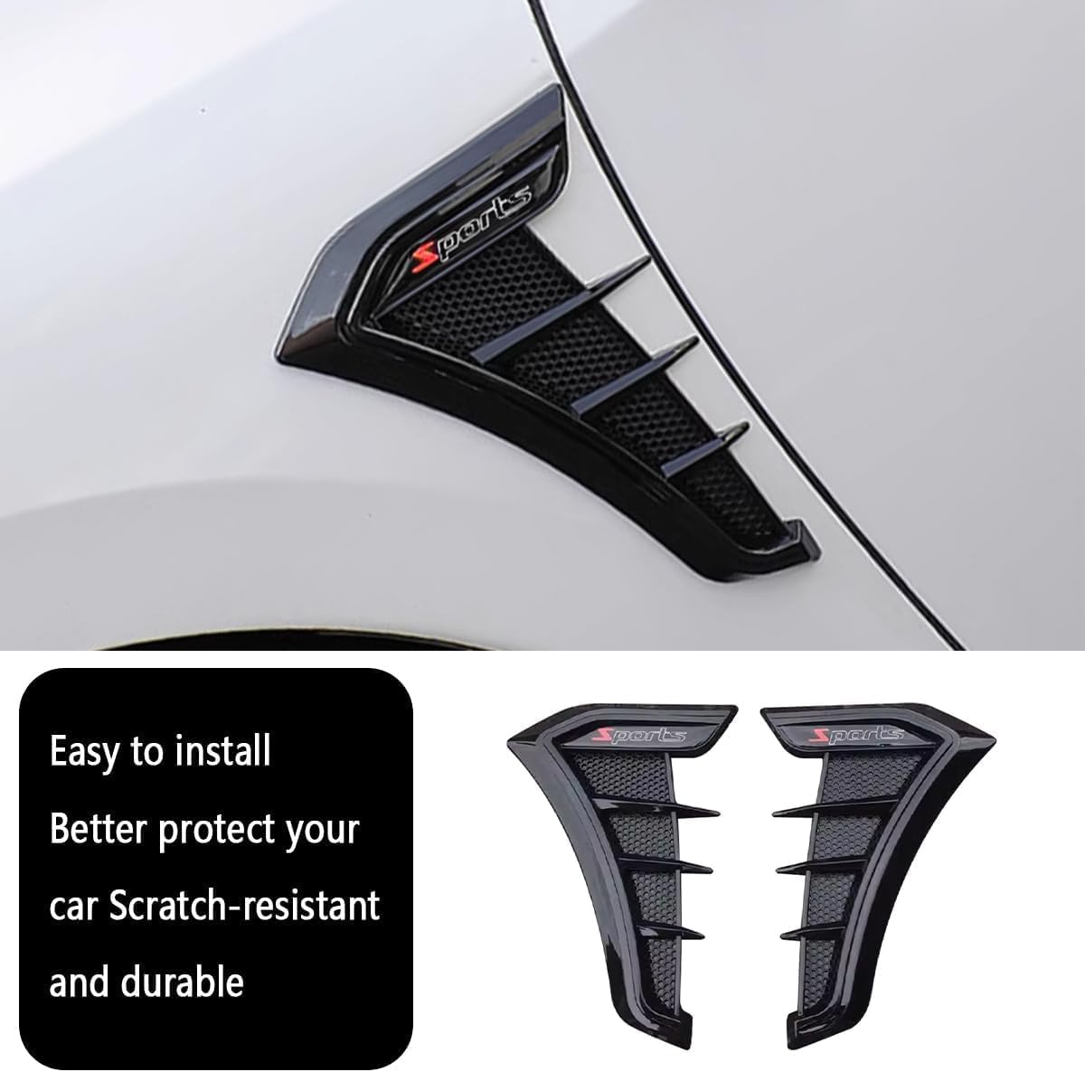 2Pz Adesivi Griglia Presa d'Aria Parafango Laterale per VW Golf 5 + Golf 6 Variant 2007-2013, Finitura Cofano Nero Emblema Carrozzeria Decorazione,Black