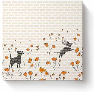 Sunteeny Paint by Number for Adults Beginner Flower Cute Black Dog Brick Wall DIY Digital Oil Painting by Numbers Picture Drawing On Canvas Framed 16"x16"