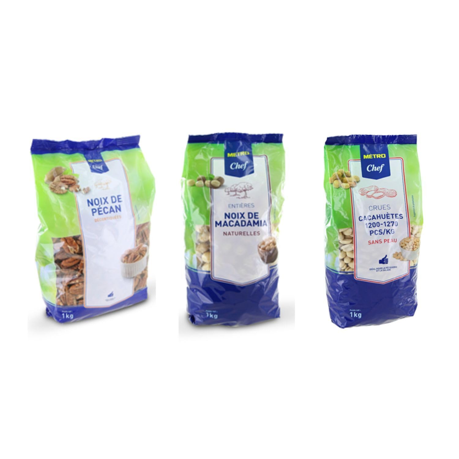 METRO Chef : Noix de Pécan - Noix de Macadamia - cacahuète (1kg x 3)