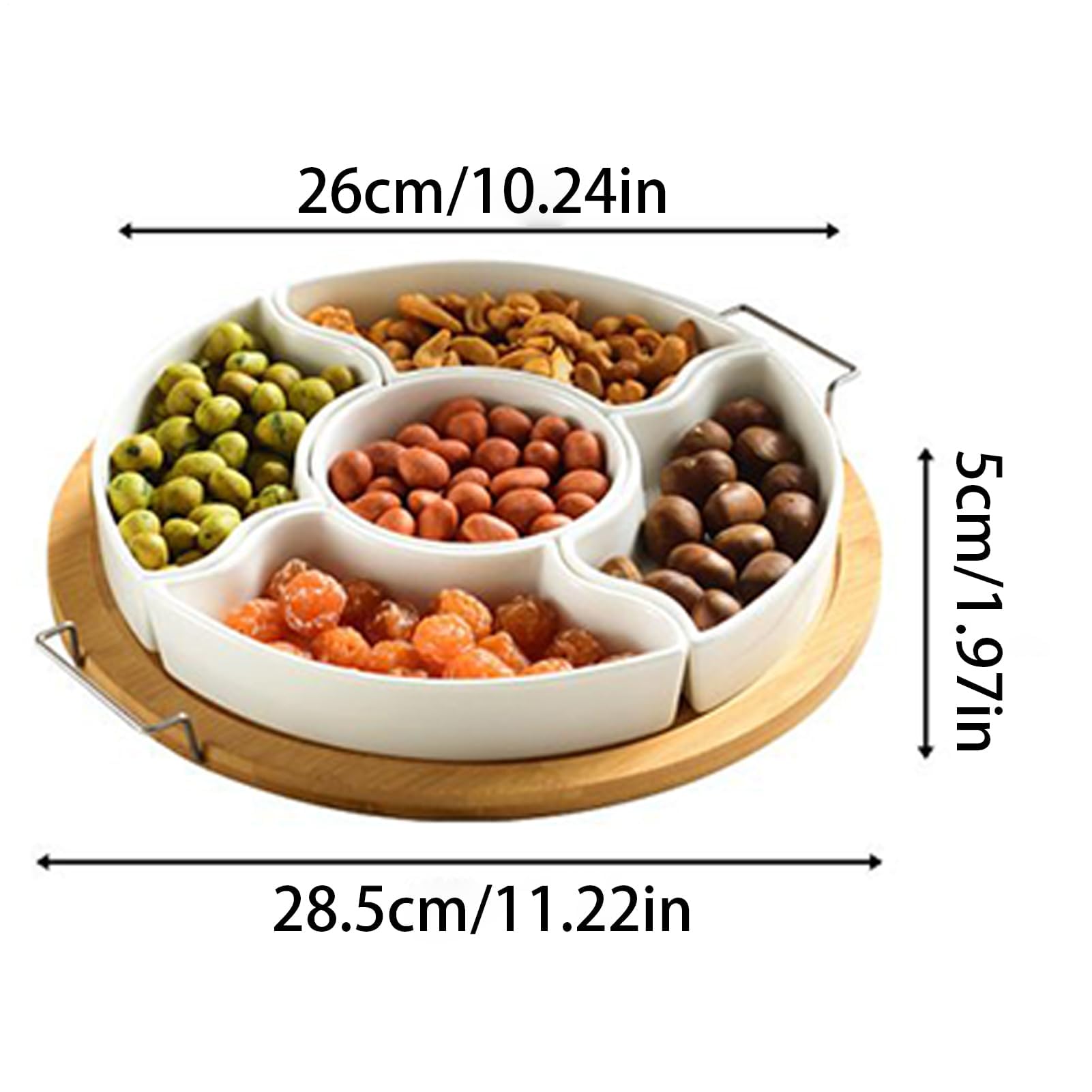 Plateau de service rotatif divisé | 5 compartiments | Plateau tournant amovible pour légumes, crackers, chips, fromage, noix et charcuterie
