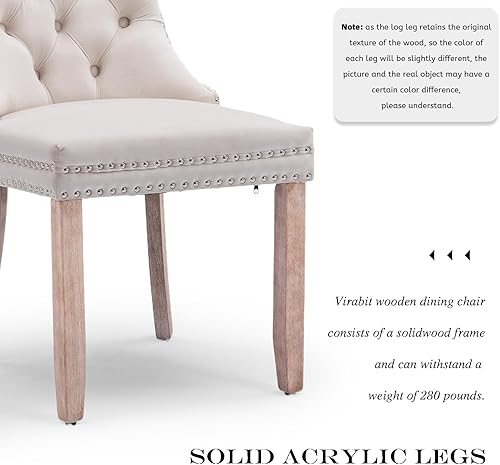 Miniatura 6 de Juego de 6 sillas de comedor de terciopelo, sillas de comedor tapizadas acolchadas con ribete de tachuelas y patas de madera maciza para cocina,