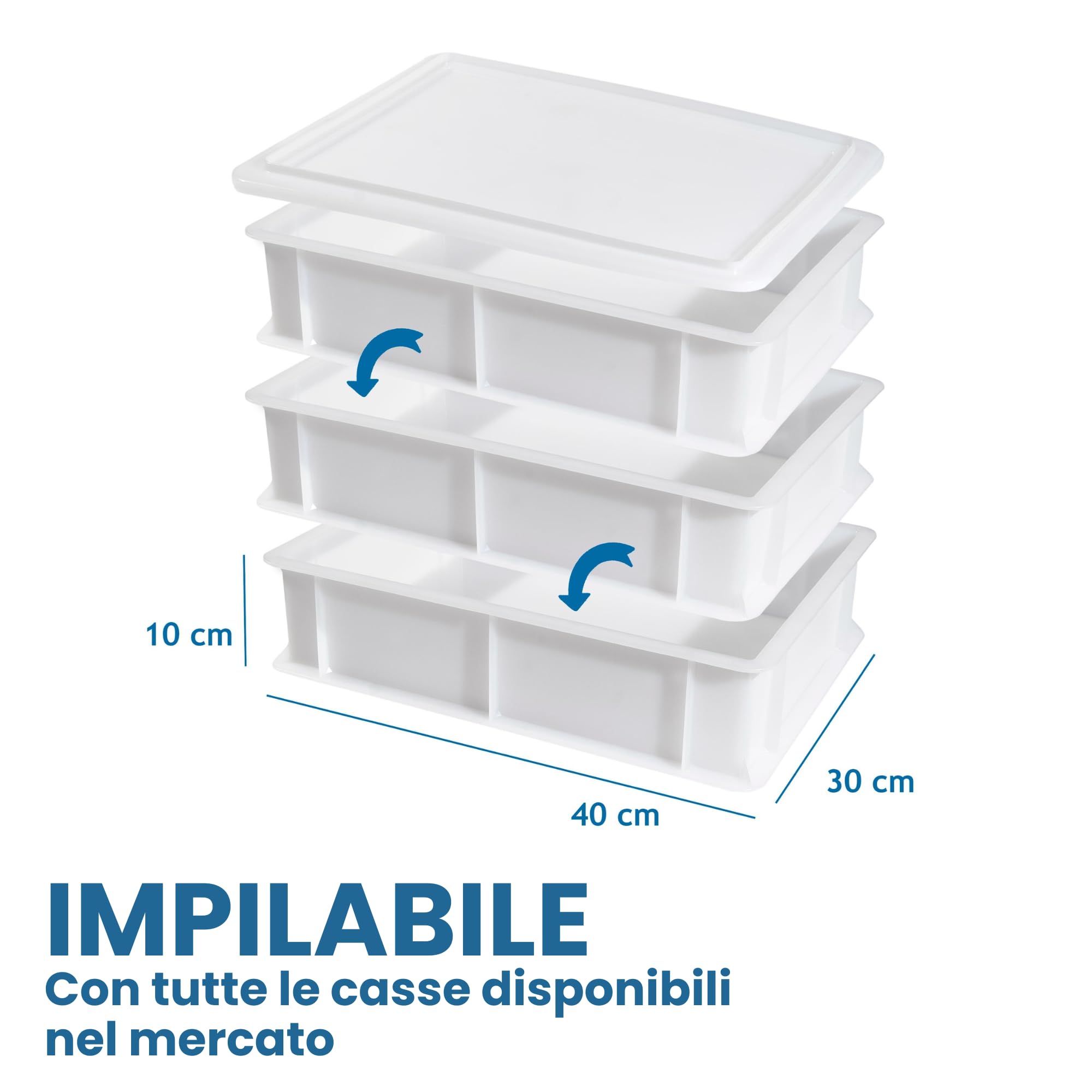 CookandSupply Container voor pizza- en broodbakjes, gecertificeerd voor contact met levensmiddelen, gemaakt in Italië, 10 stapelbare containers, 40 x 30 x 10 cm, 10 deksels