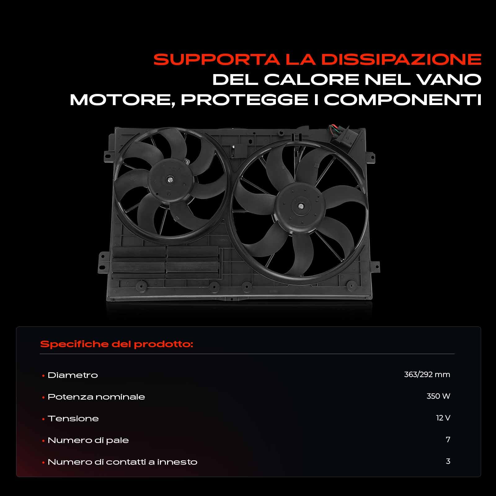 Frankberg Ventola di raffreddamento Ventola Radiatore ad acqua Compatibile con Golf V 1K1 1.4L Golf VI 5K1 1.2L Golf Plus 521 5M1 1.2L T.o.u.r.a.n 1T3 2.0L Golf Plus 521 5M1 1.6L Replace# 1K0