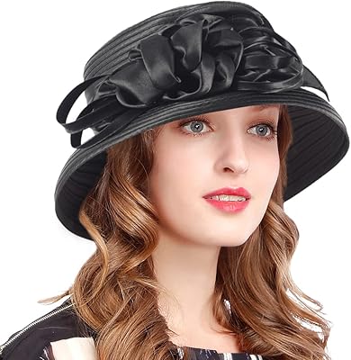 VECRY Womens Church Baptism Wedding Cloche Hat Tea Party Derby Dress Bowler Hats (Black)