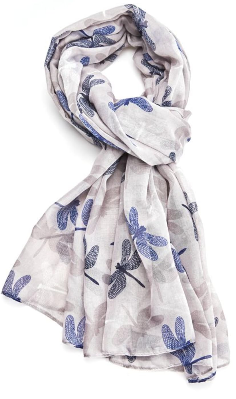 Glamlondon Women's Grey New Chic Dragonfly Print Scarf (Grey New)