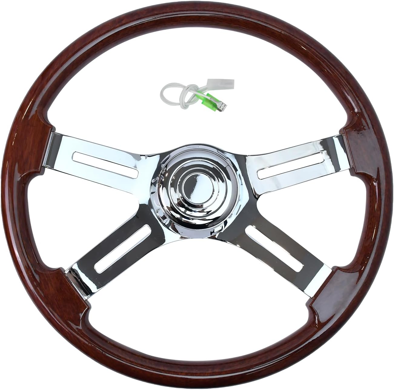 18'' Wooden Steering Wheel with 4 Spokes and 2'' Deep Plated Bracket, Modified Interior Accessory for Semi-Trailers, Compatible with Kenworth, Peterbilt, Volvo, Freightliner Trucks (Wood)