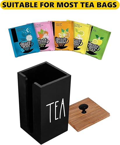 Miniatura 5 de Farmhouse - Organizador de té de madera con tapa, ideal para barras de té y regalos (negro)