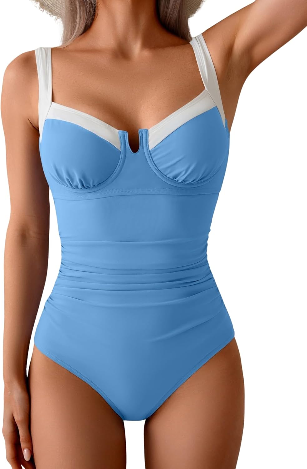 B2prity Women’s Underwire One Piece Swimsuits Tummy Control Bathing Suits Push Up Swim Suit Color Block Swimwear