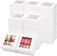 Vista 1 de TOMNK 100pcs White Cookie Boxes with Window,4x4x2.5 Inch Small Bakery Boxes, Cookie Boxes Bulk for Small Cake, Treats, Donuts, Candy on Valentine's