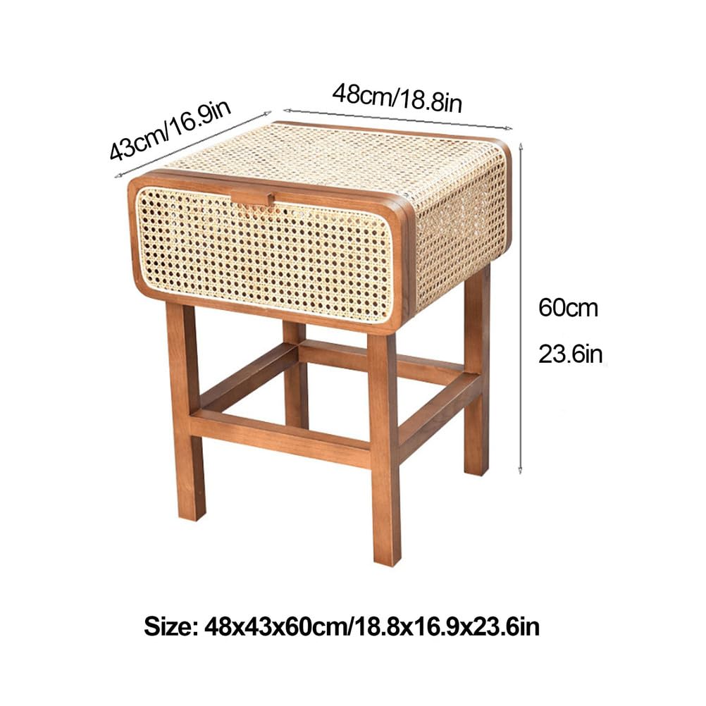 Comodino in rattan, tavolino da metà secolo con contenitore, tavolino in canna intrecciata per camera da letto, soggiorno, balcone, divano laterale, mobili in legno