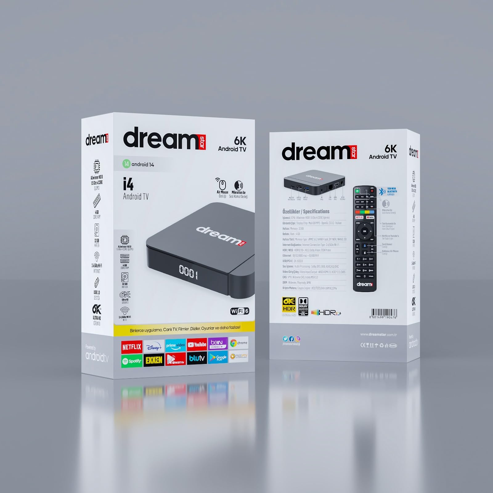 Dreamstar i4 Android TV Box, Android 14, 4GB RAM, 32GB Hafıza