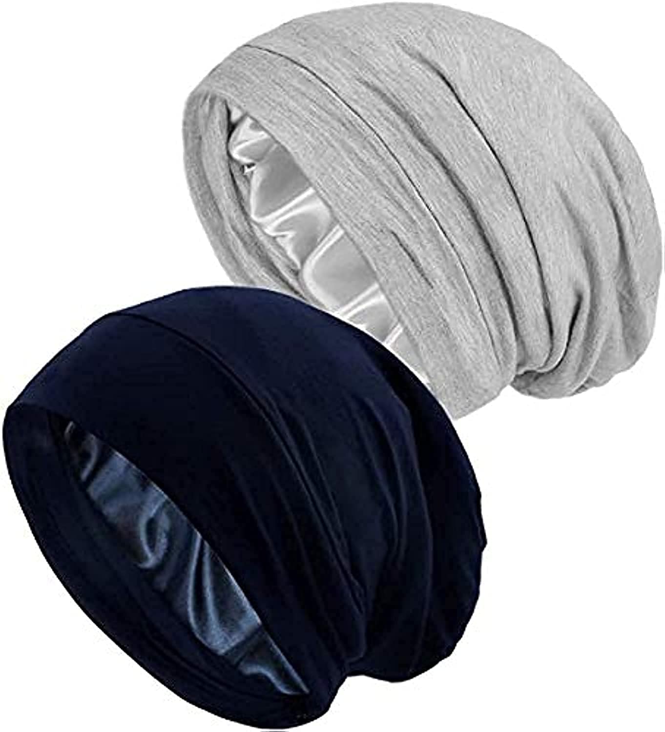 KASTWAVE Satin Silk Lined Adjustable Slouchy Sleep Hat for Hair Loss - Pack of 2