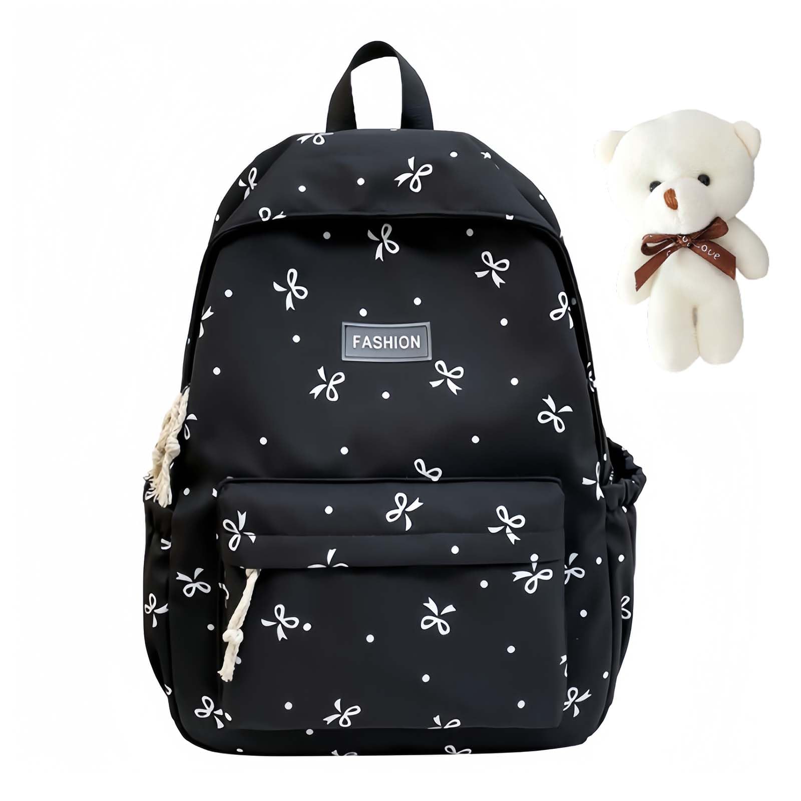 Jeeeun Girls Black*B Bow Backpack For Coquette Bow Backpack - 3Pcs Set With Matching Pouch & Lunch Bag (Black*B)