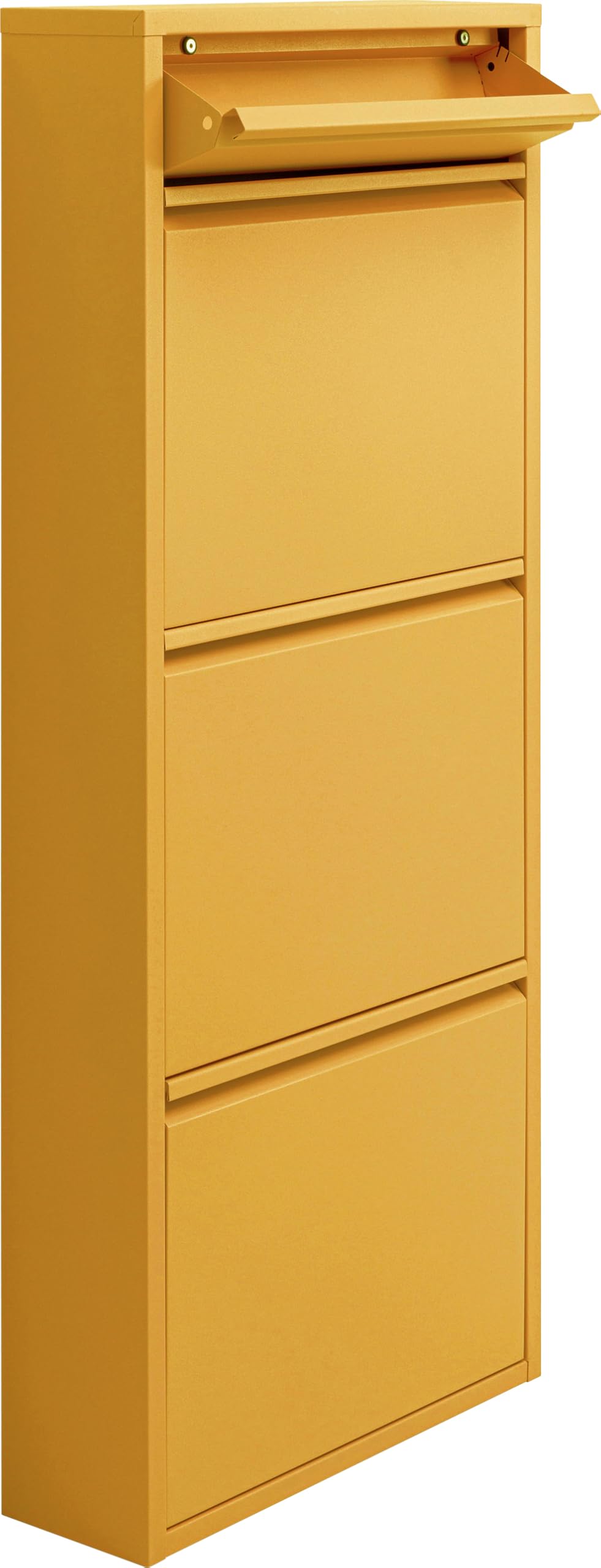 Kare Design Schuhschrank Caruso 3+1, Gelb, schmal, platzsparend, 119x50x15 cm, mit Schlüsselfach, Schuhkipper, Stahl, mit Platz für 6 Paar Schuhe, Flur