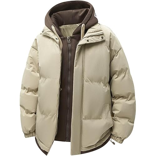Men Puffer Jacket Fall Fashion Windproof Full Zip Up Winter Warm Thicken Coat with Hood 2025 Clothes