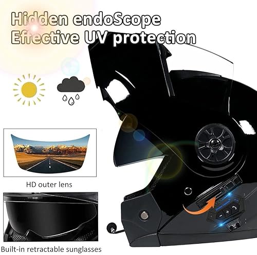 Miniatura 3 de Casco modular de motocicleta Bluetooth aprobado por DOTECE de cara completa, abatible, antivaho, doble visera, altavoz dual integrado con micrófono
