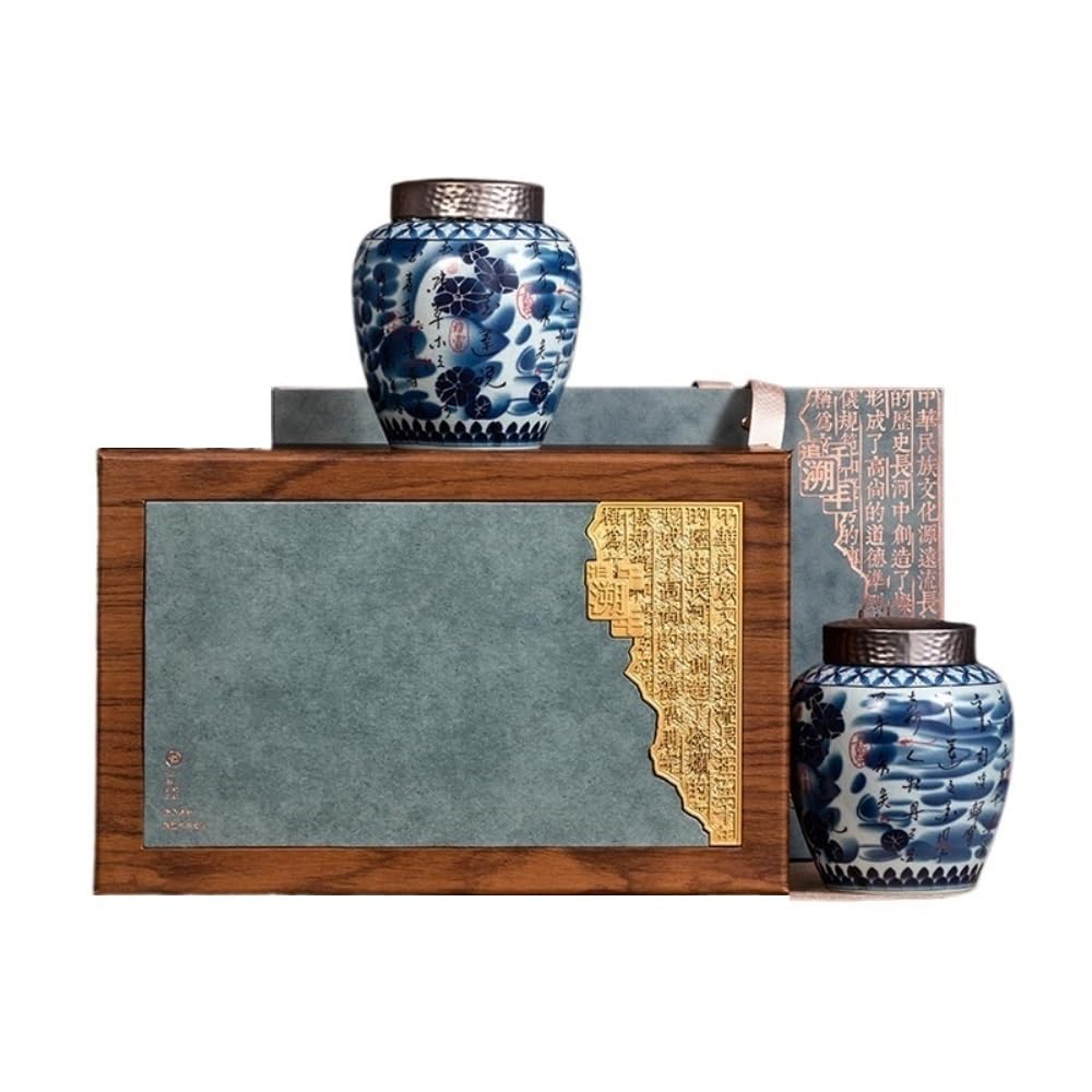 Pojemnik do przechowywania herbaty z cukrem w stylu vintage chiński luźny pojemnik do przechowywania herbaty Słoik dom kuchnia ceramiczny zapieczętowany słoik zestaw do herbaty podwójny słoik pudełko