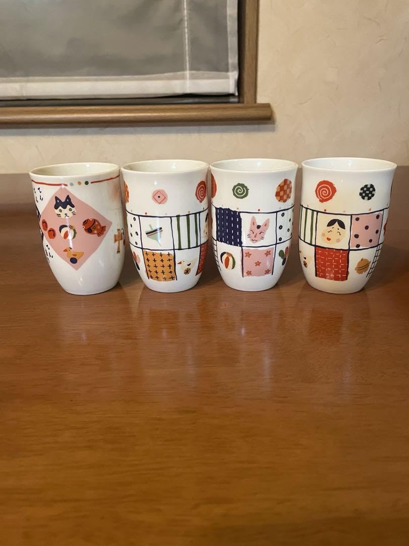 Amazon | かとうしんじ 吉祥 和柄 湯呑み 陶器製 縁起物 4個