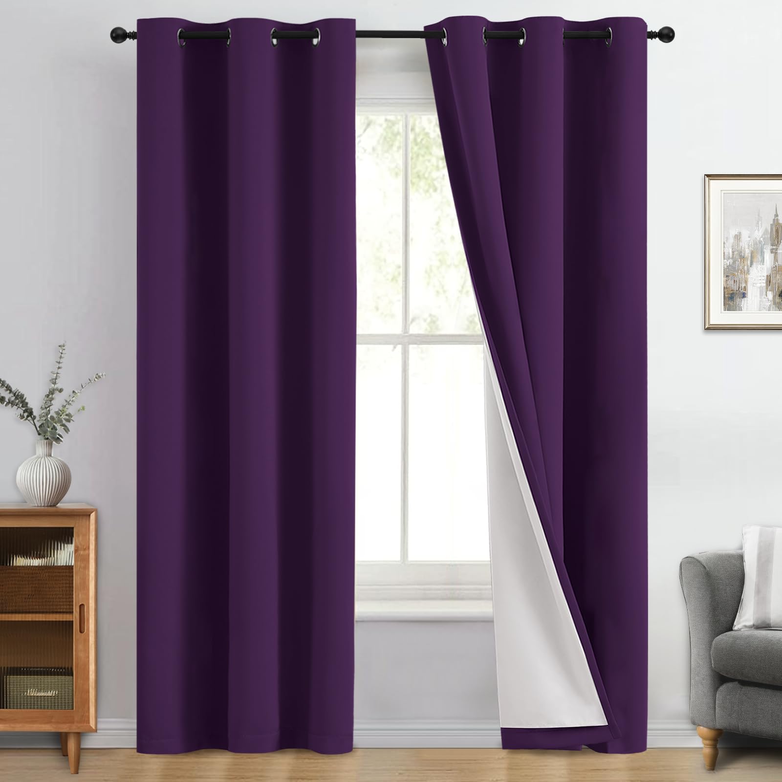 Yakamok Purple 100% Blackout Curtains 84 Inches Long for Bedroom 40" Wide — image 1