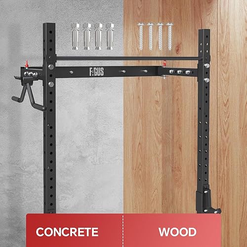Miniatura 4 de FAGUS H Estante plegable para sentadillas montado en la pared de 2.36 x 2.36 pulgadas con ganchos en J, brazo de seguridad, barra de inmersión,