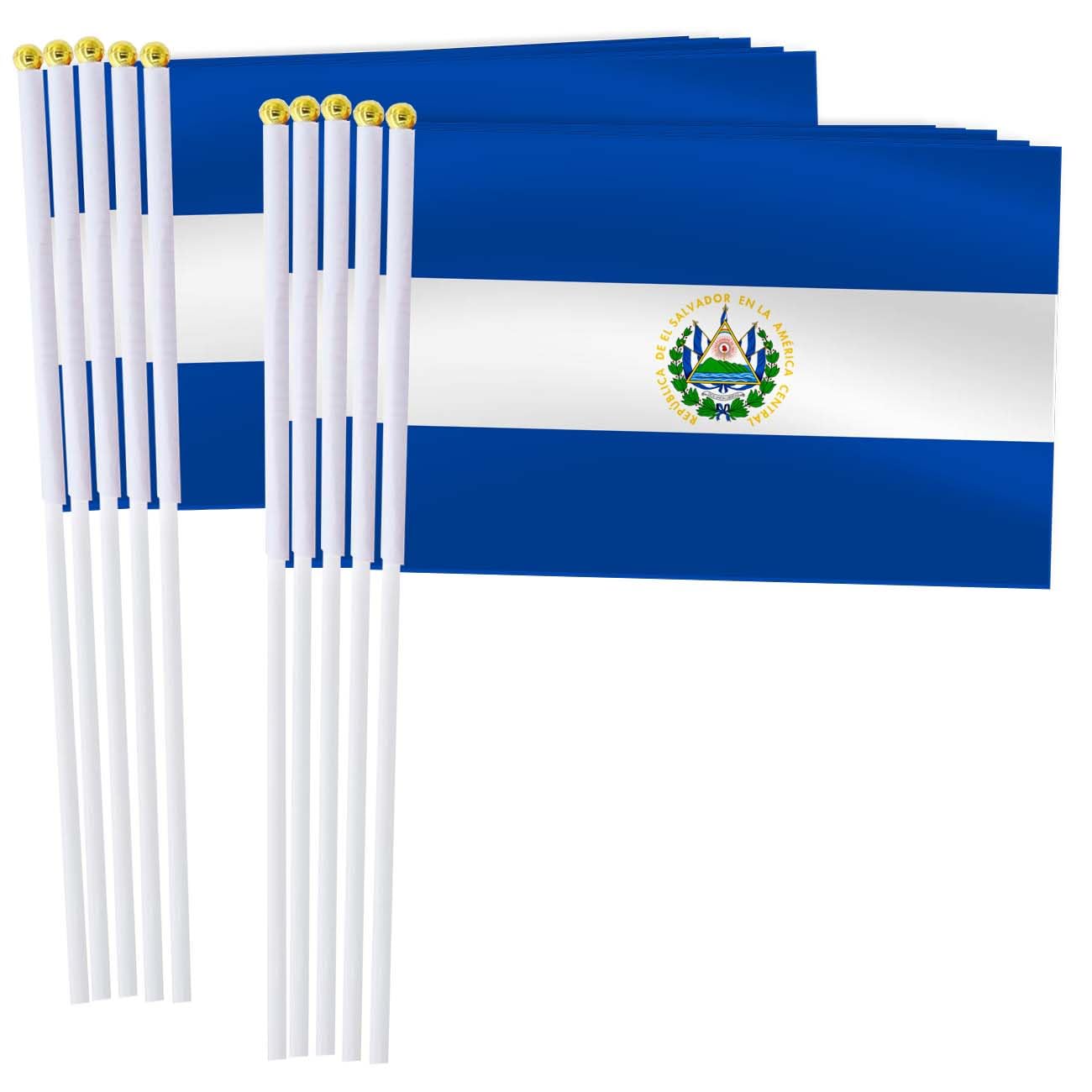 25 Pack Salvador Handheld Small Flag,Mini Salvadoran Hand Held Miniature Stick Decor — image 1