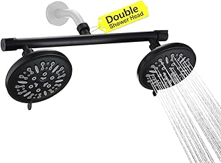 Double Shower Head with Built-in 2 Shut Off Valve Shower Splitter, High Pressure 8 Setting Dual Shower Head, Perfect for Couples in Walk-in Bathroom or Singles in Bathtub Bathroom
