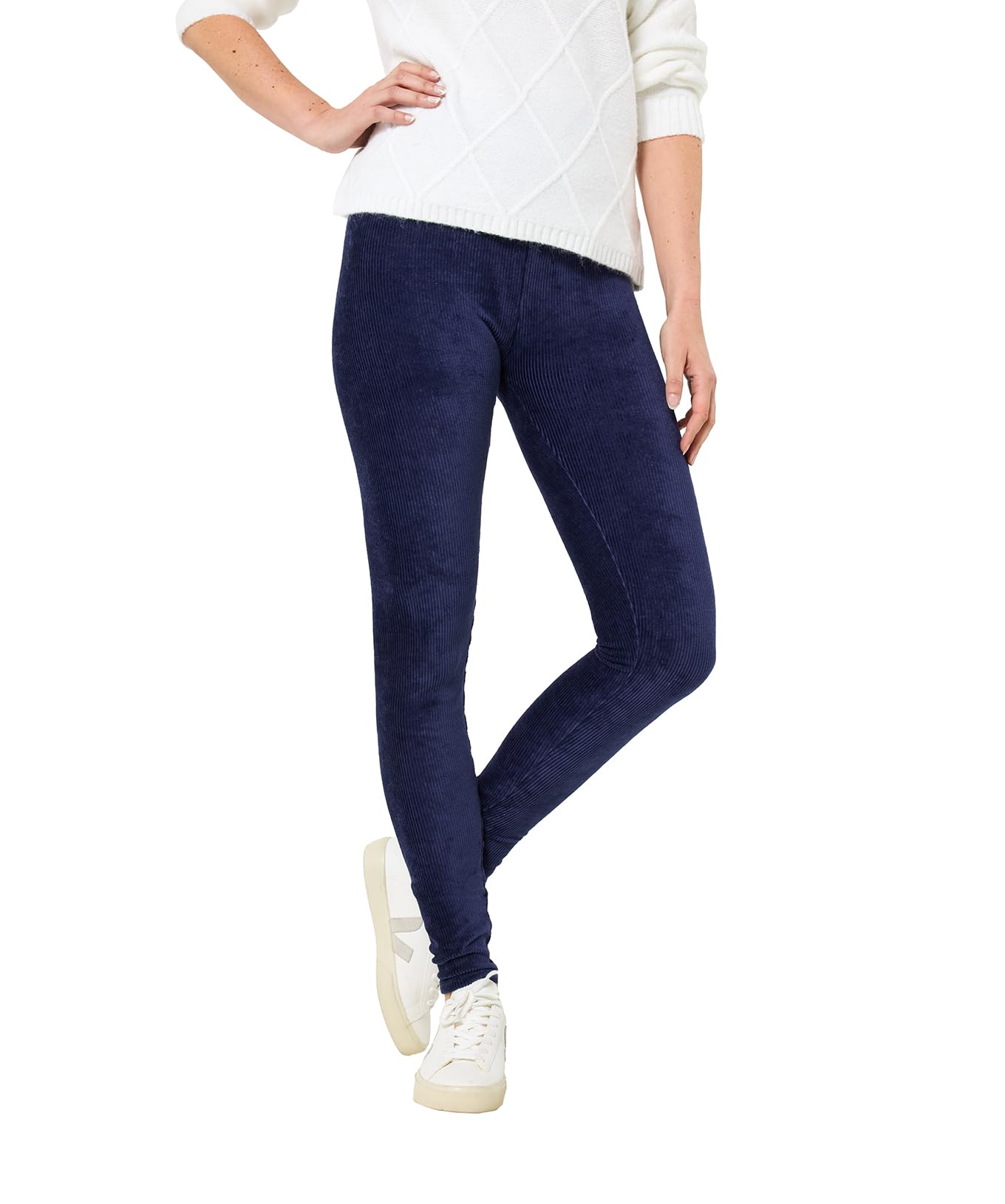 Joe Browns Women's Stretch Ribbed Velour Leggings, Regular, Blue, UK 6