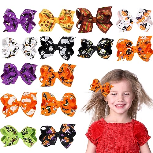 WTUGJEP 14 Pieces Halloween Bow Hair Pins, Halloween Hair Bows Clip