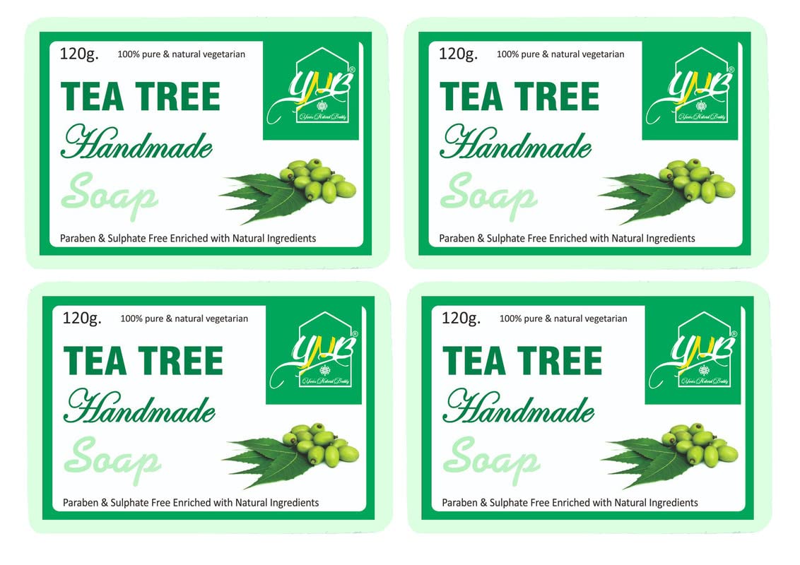 YNB YOURS NATURAL BUDDY Organic Tea Tree Handmade SLS & Paraben Free Soap 120g (Pack of 4)