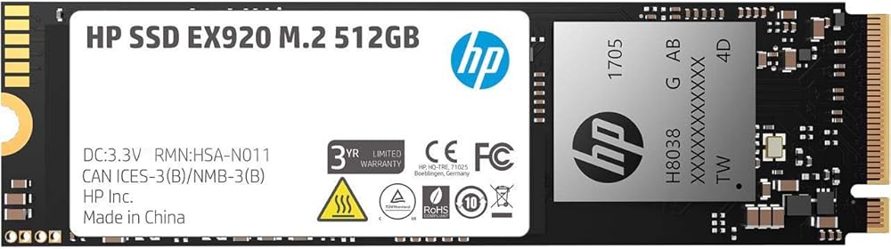 HP EX920 512GB NVMe M.2-2280 3D TLC NAND Internal Solid State Drive with 512 MB Cache - View 1