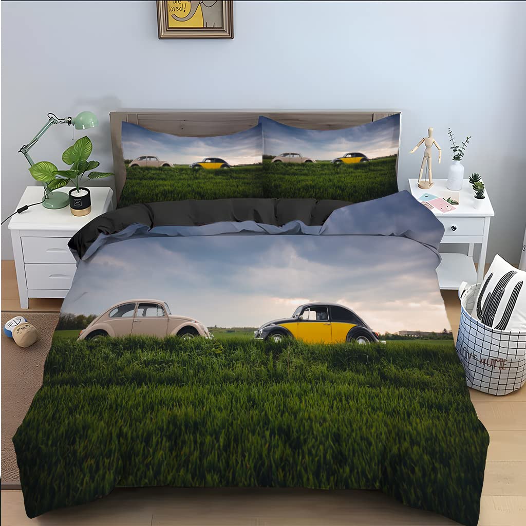 Housse de couette 240x260 voiture verte avec 2 taies microfibre 110g