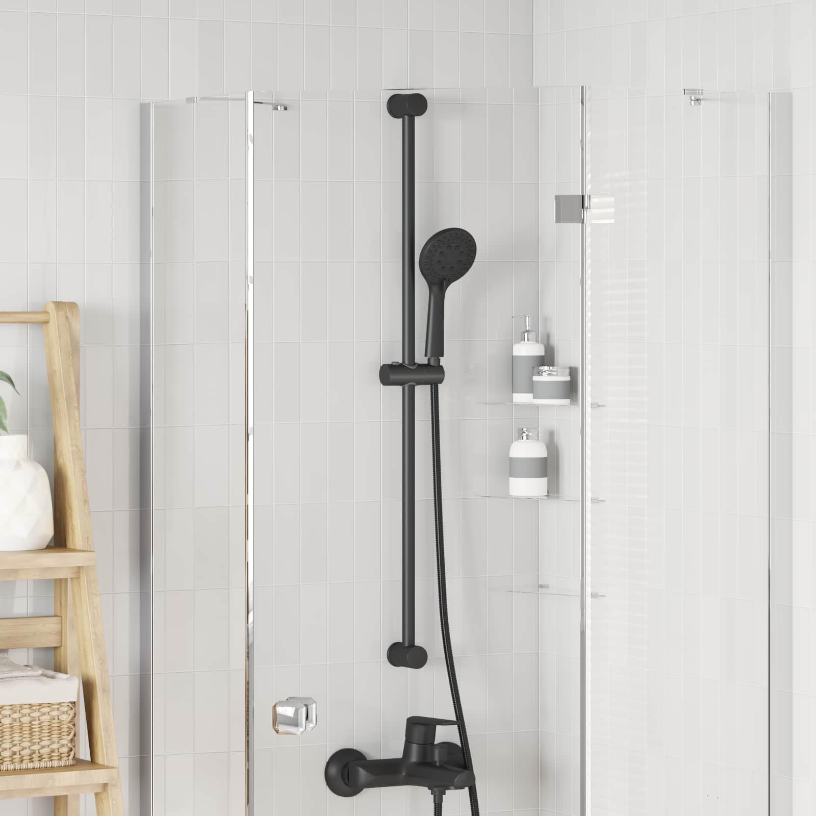 Soporte para alcachofa de ducha, color negro, 101 cm, acero inoxidable, ajustable, 360°, montaje en pared, para baño, ducha, ducha, ducha, ducha, ducha, ducha, accesorio de ducha de mano