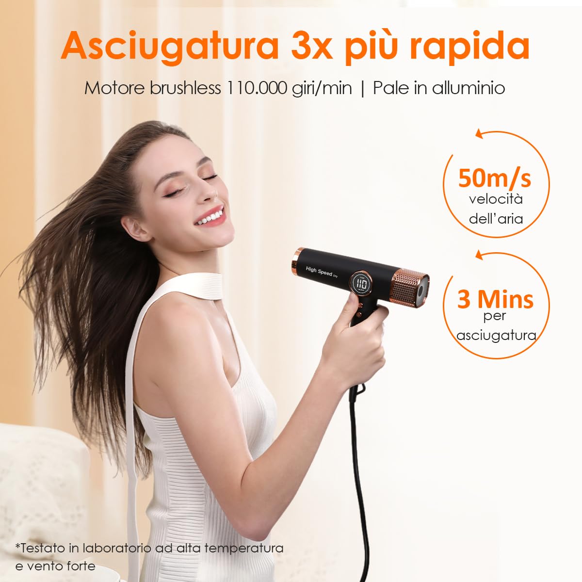 Faszin Asciugacapelli leggero con motore ad alta velocità di 110.000 giri/min per asciugatura rapida, asciuga capelli ionico da 200 milioni, asciuga capelli da viaggio a basso rumore (nero) (Nero)